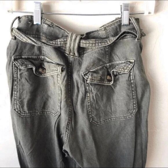 American Eagle Outfitters Linen Blend Tie Belt High Waist Pant Moss Green 2 2R S - Picture 11 of 11